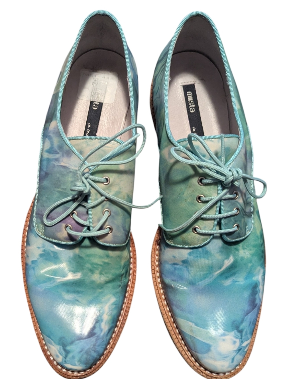Miista Tie-Dye Green-Blue Derby Leather Lace-Up Oxfords